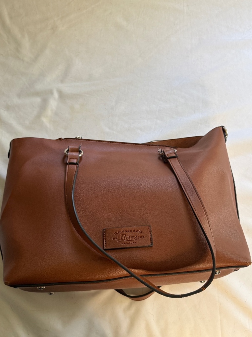 GH Bass & Co Brown Faux Leather Tote Bag Large Shoulder Bag Unisex